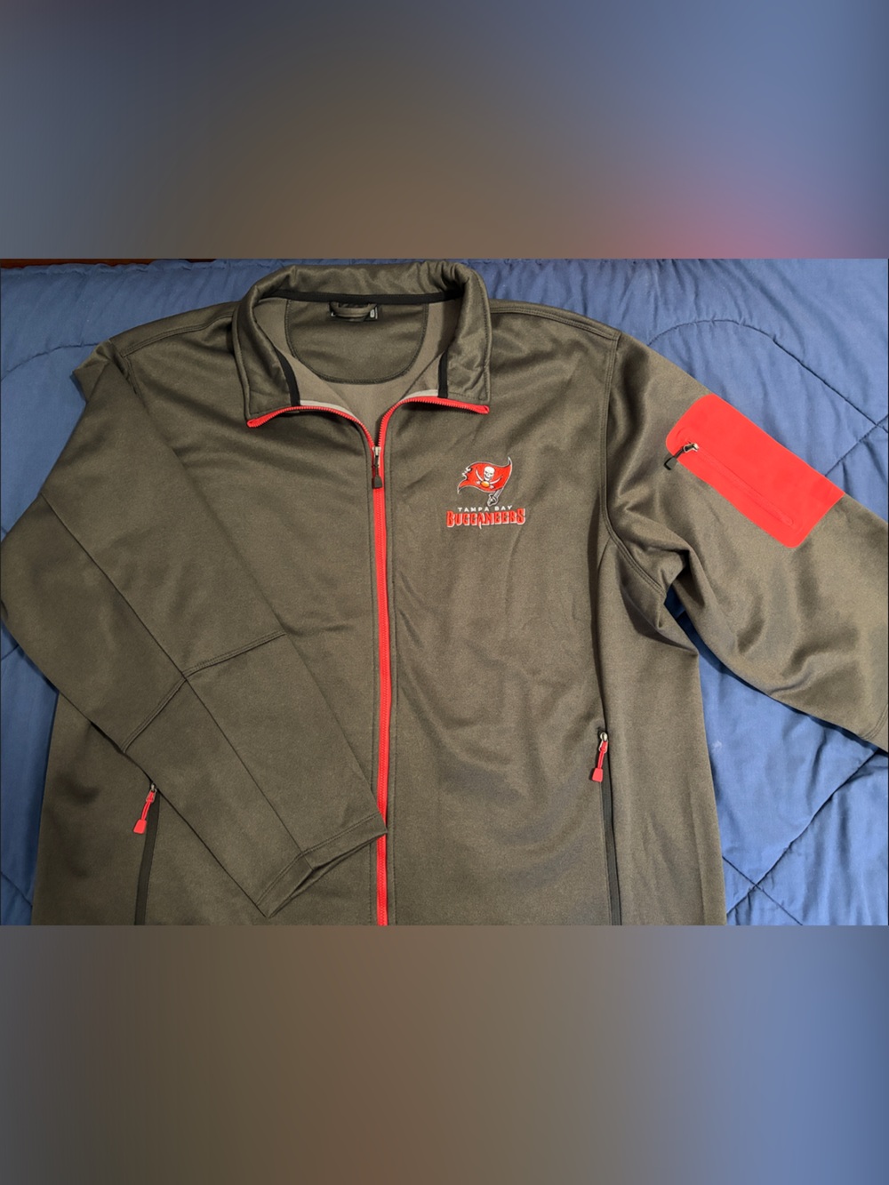 Dunbrooke Olive Green Softshell Jacket with Red Trim